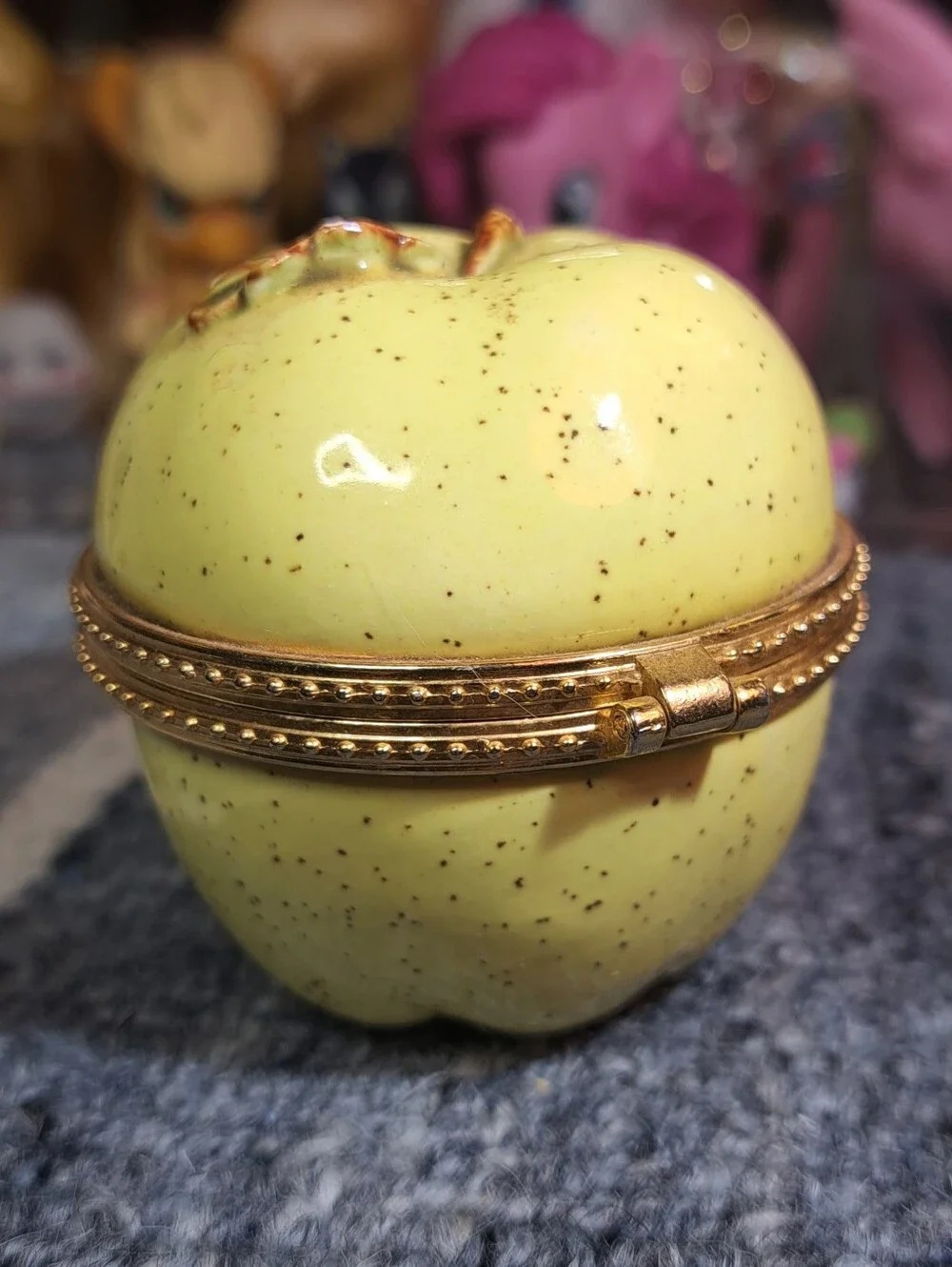Green Apple Hinged Trinket Box With Bow Fruit OOAK Unqiue